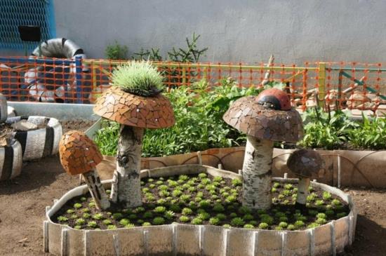 DIY ιδέες διακόσμησης κήπου μανιτάρια κρεβάτι κήπου