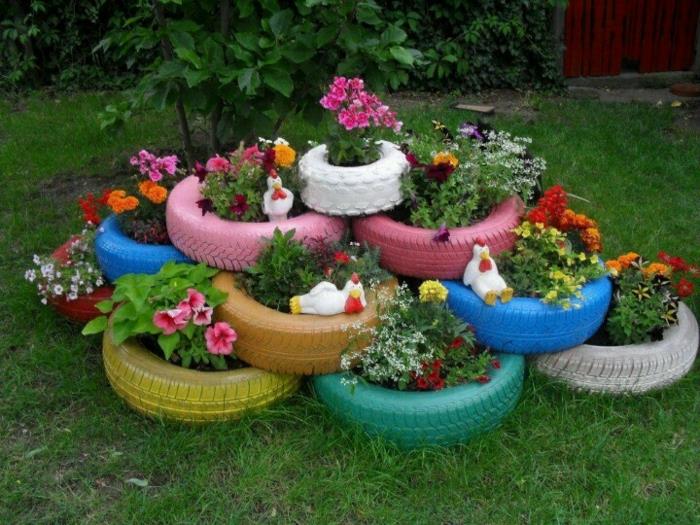 φτιάξτε τη δική σας διακόσμηση κήπου επαναχρησιμοποιήστε παλιά ελαστικά αυτοκινήτου δοχεία λουλουδιών