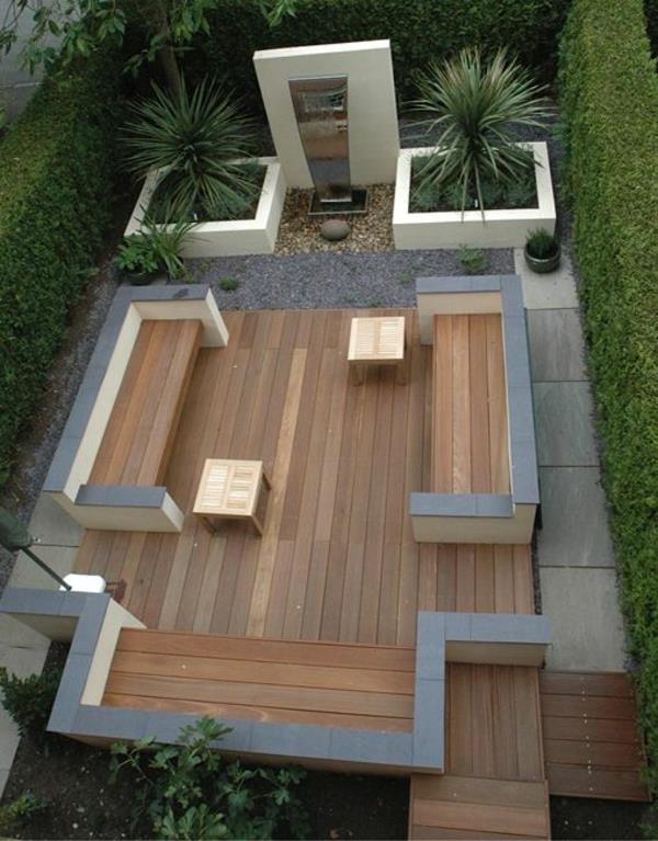 μοντέρνο σχέδιο κήπου με ξύλο και πέτρα