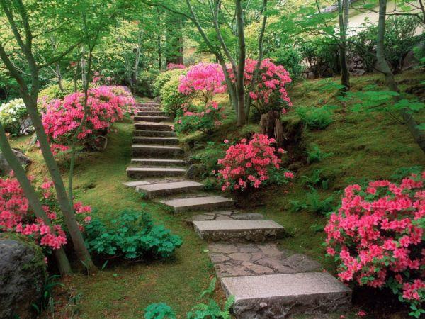 σχεδιασμός κήπου ιδέες χειροτεχνίας διακόσμηση κήπου λουλούδια μακριά σκάλες