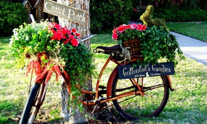 σχεδιασμός κήπου παλιές γλάστρες ποδηλάτων