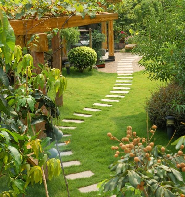 παραδείγματα σχεδιασμού κήπου πέτρινες πλάκες πέργκολα