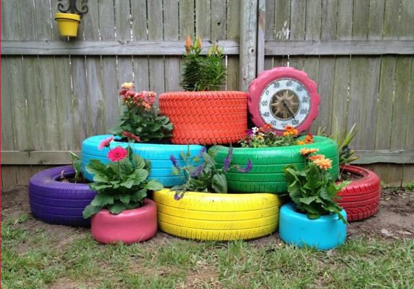 σχεδιασμός κήπου diy ιδέες ζωγραφίστε παλιά ελαστικά αυτοκινήτου φτιάξτε μοτέρ λουλουδιών μόνοι σας