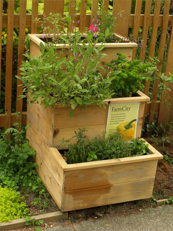 σχεδιασμός κήπου ξύλινα κουτιά φύτευση λαχανικών σε στρώσεις