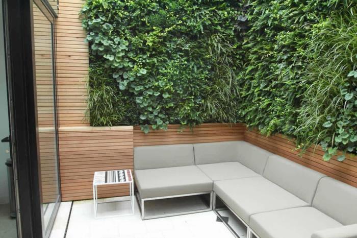 ιδέες σχεδιασμού κήπου στυλ πόλης γωνιακά φυτά καναπέ