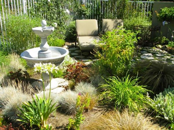 ιδέες σχεδιασμού κήπου κηπευτικά έπιπλα κήπου που βρίσκονται διακοσμητικά σιντριβάνια καλοκαιρινά φυτά κήπου