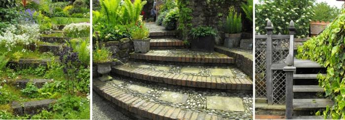 ιδέες σχεδιασμού κήπου σκάλες κήπου φυσικές πέτρες ξύλο