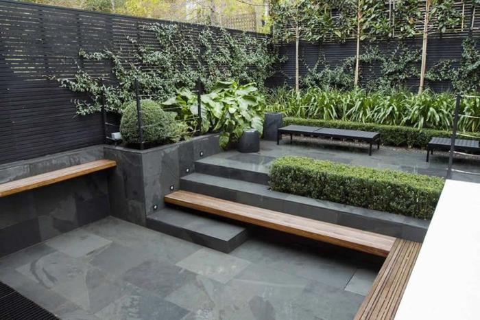 ιδέες σχεδιασμού κήπου σκάλες κήπου που ταιριάζουν με πλακάκια δαπέδου με φυτά κήπου