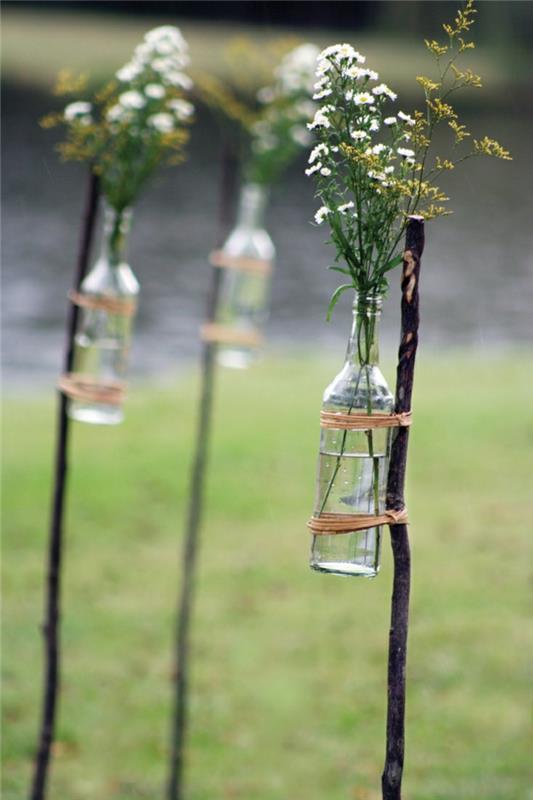 ιδέες σχεδιασμού κήπου που χρησιμοποιούνται γυάλινα μπουκάλια ανακυκλώνοντας βάζα
