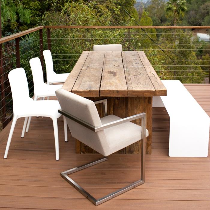 ιδέες σχεδιασμός κήπου ξύλινο τραπέζι διαφορετικά καθίσματα