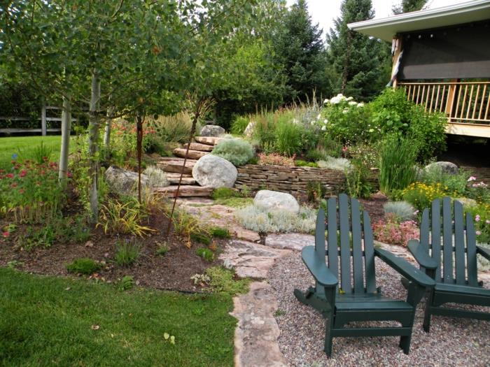ιδέες σχεδιασμού κήπου χαλίκια πολυθρόνες κήπου σκάλες κήπου πέτρες