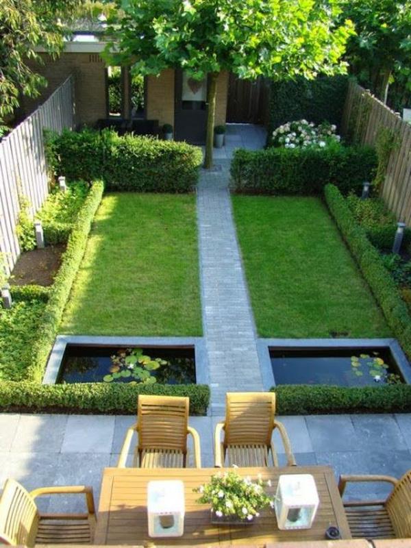 Σχεδιασμός κήπου με καθιστικό με γρασίδι και πέτρινο διάδρομο