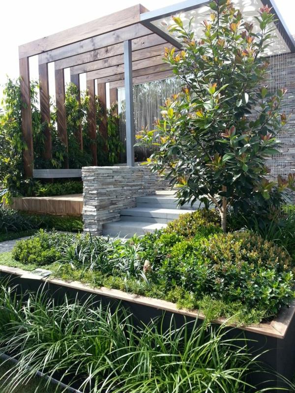 ιδέες σχεδιασμού κήπου σχεδιασμός κήπου με πέτρα και ξύλο κατασκευάζουν ξύλινη πέργκολα