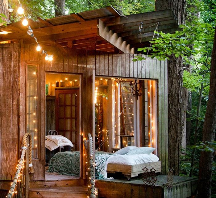 υπόστεγο κήπου φτιάξτε μόνοι σας ξύλινο μπαράκι νεράιδα φώτα κρεβάτι