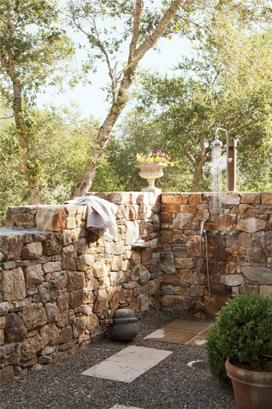 ιδέες κήπου υπαίθριο ντους χαλίκι πλάκες κήπου πέτρες
