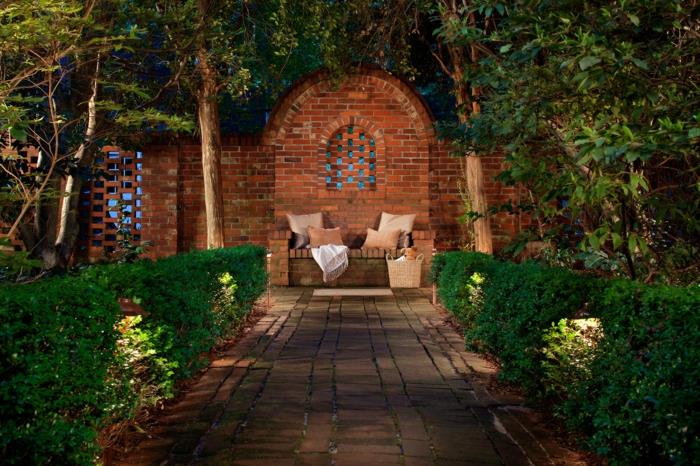ιδέες κήπου φωτισμός καθιστικό κήπου ρίξτε μαξιλάρια άνετα φυτά κήπου