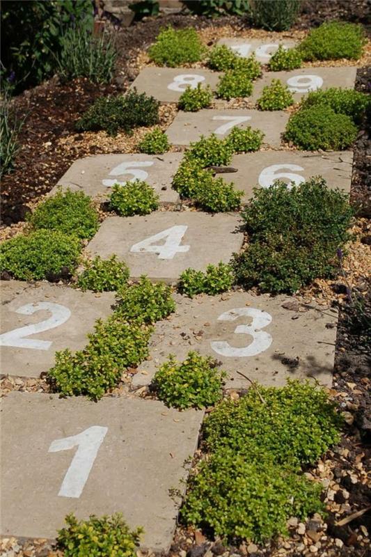 ιδέες κήπου μονοπάτι κήπου πλακόστρωτες πλάκες αριθμός γρασίδι