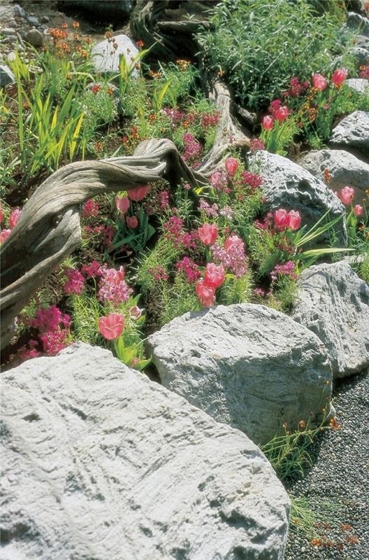 ιδέες κήπου με πέτρες και λουλούδια