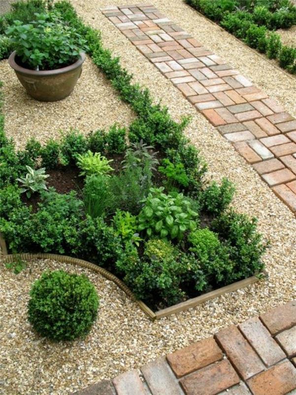 ιδέες κήπου τούβλο βότσαλο φυτό μονοπάτι κήπου