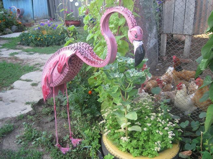 ιδέες κήπου για να φτιάξετε μόνοι σας ροζ ελαστικά αυτοκινήτου φλαμίνγκο