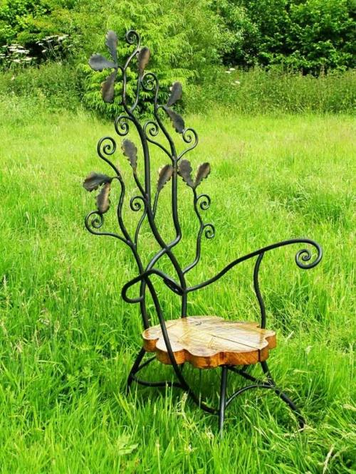 έπιπλα κήπου ιδέες καλλιτεχνική καρέκλα πλάτη ξύλινο κάθισμα