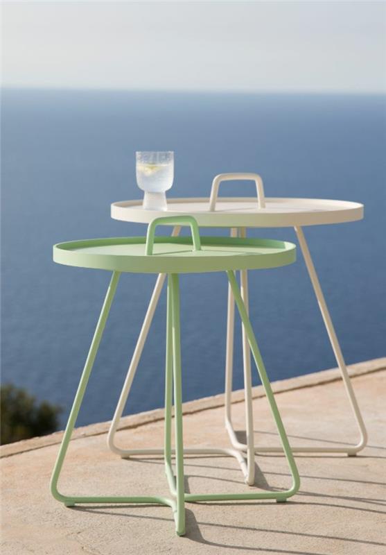 έπιπλα εξωτερικού χώρου alu χρωματισμένα πλαϊνά τραπέζια πράσινο και άσπρο με μέγεθος