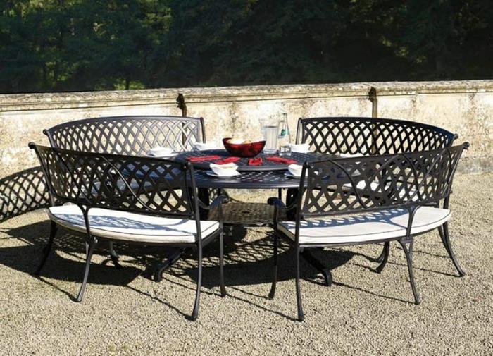 έπιπλα κήπου σετ τραπέζι αλουμινίου στρογγυλό με γυάλινες καρέκλες μοντέρνου μεγέθους