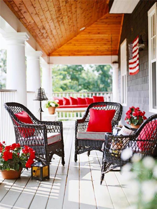 έπιπλα κήπου σετ καρέκλες από μπαστούνι ψάθινα έπιπλα διακοσμητικά μαξιλάρια κόκκινο