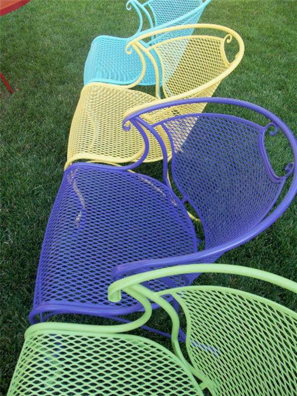 έπιπλα κήπου σετ πολύχρωμες καρέκλες από σφυρήλατο σίδερο