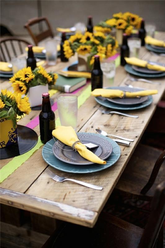 διακοσμητικό τραπέζι πάρτι κήπου κίτρινες χαρτοπετσέτες