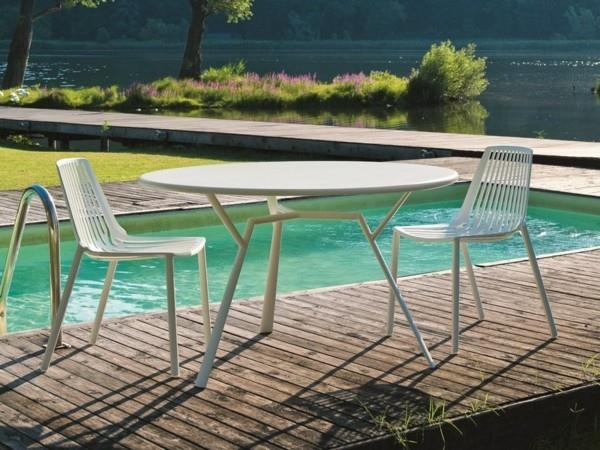 καρέκλες κήπου αλουμινίου μοντέρνου σχεδιασμού λευκή εξωτερική πισίνα