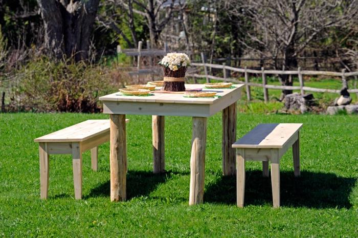 ιδέες για τραπέζι κήπου ξύλινα τραπέζια παγκάκια ιδέες σχεδιασμού κήπου