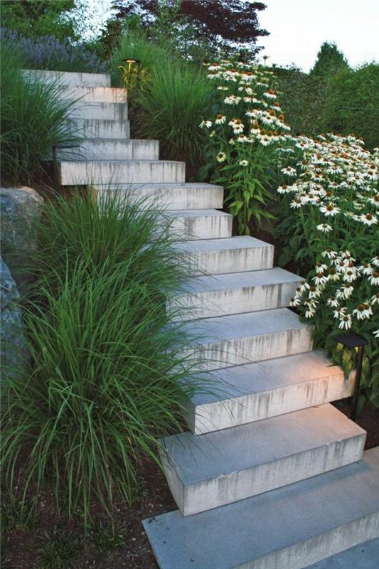 μοντέρνο σχεδιασμό κήπου σκάλες κήπου έξω από σκάλες βότανα τσιμεντόλιθους