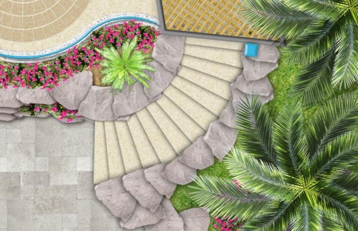 μοντέρνο σχεδιασμό κήπου εξωτερικές σκάλες βότανα με θέα στο πουλί