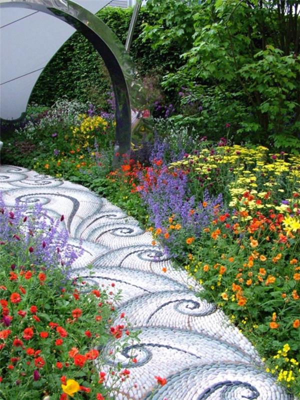 μονοπάτια κήπου σχήμα πέτρες λουλούδια χρώμα ιδέες σχεδιασμού κήπου