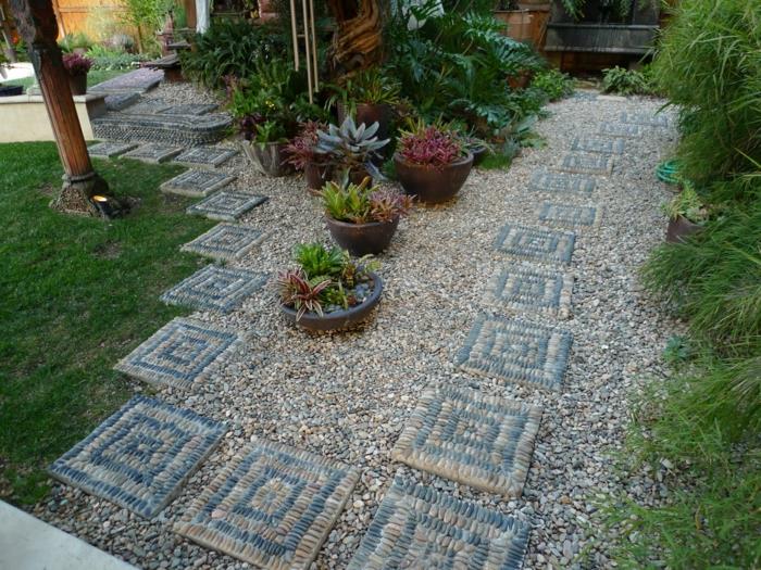 σχεδιασμός μονοπατιών κήπου πέτρες χαλίκια φυτά ιδέες διακόσμησης κήπου