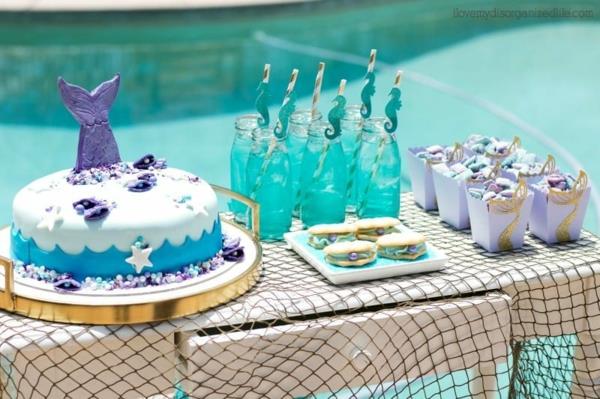 διακόσμηση πάρτι γενεθλίων γοργόνα κέικ και μάφιν