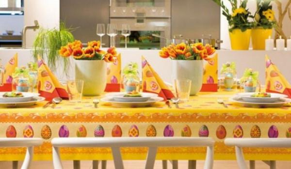 κίτρινο τραπέζι διακόσμηση πασχαλινά αυγά ιδέα πασχαλινή διακόσμηση σπιτιού