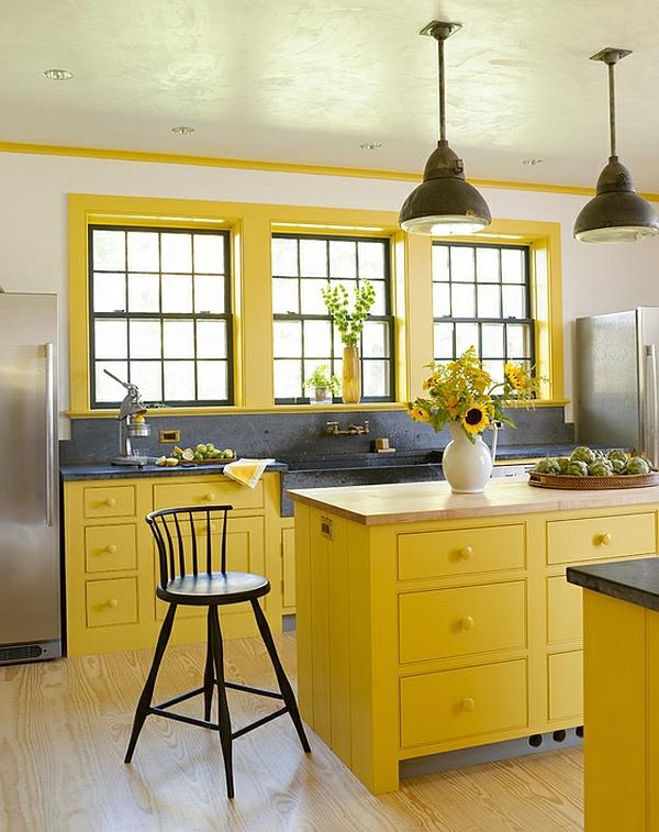κίτρινα φρέσκα σκαμπό κουζίνας κλίνουν στα ηλιοτρόπια χρώματα για ντουλάπια κουζίνας