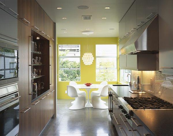 κίτρινη βαμμένη κουζίνα σχεδιάζει τόνους βουτύρου καθίσματα ακρυλικό