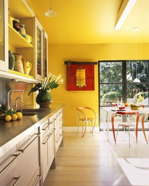 κίτρινοι τοίχοι σχεδιασμός τραπεζαρίας κουζίνας κραυγαλέες φωτεινές αποχρώσεις