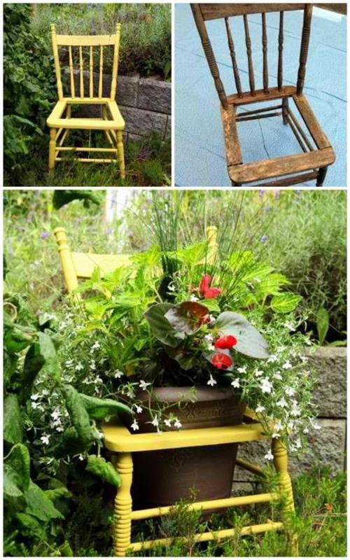 κίτρινη ξύλινη καρέκλα φυτευτής αγροτικά αξεσουάρ κήπου κήπου και διακοσμήσεις κήπου