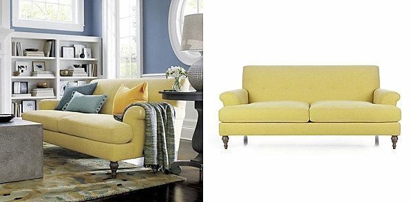κίτρινος καναπές με επένδυση δύο θέσεων άνετα