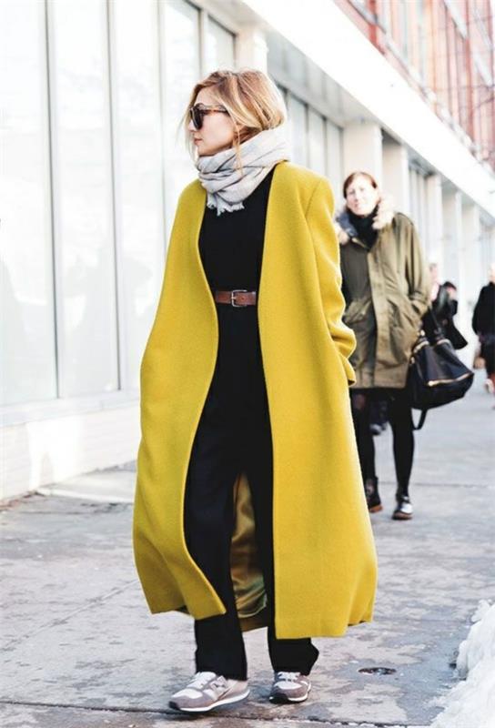 κίτρινη τάση χρώματα γούνινο παλτό