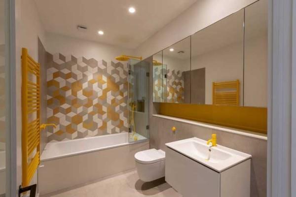 κίτρινες ιδέες και σχεδιασμός τοίχου καθρέφτη