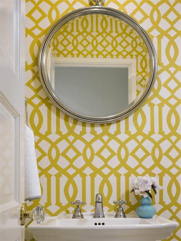 κίτρινη ταπετσαρία μοτίβο ταπετσαρία μπάνιου διακόσμηση ιδεών σχεδιασμού τοίχων