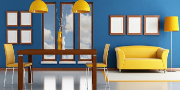 κίτρινο και μπλε εσωτερικό σαλόνι σχεδιασμού