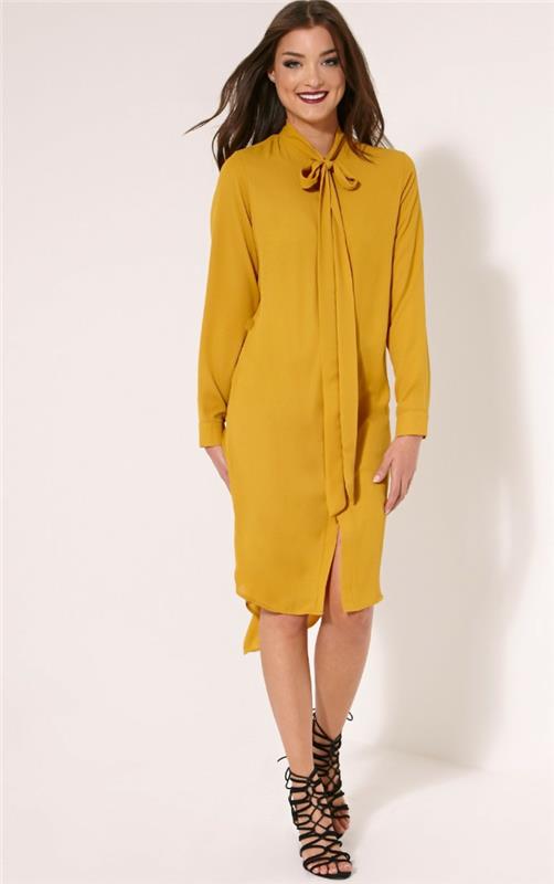 ιδέες κίτρινου φορέματος τάσεις φορέματα γυναικείας μόδας μεσαίου μήκους