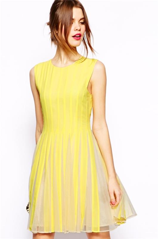 κίτρινο φόρεμα μεσαίου μήκους τάσεις μόδας τρόπου ζωής