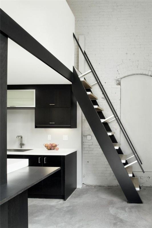 ευθείες σκάλες διαμορφώνουν την κουζίνα στην τραπεζαρία